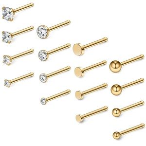 Ruifan 20G Surgical Steel Flat Ball Clear CZ Nose Stud Rings Bone Pin Piercings